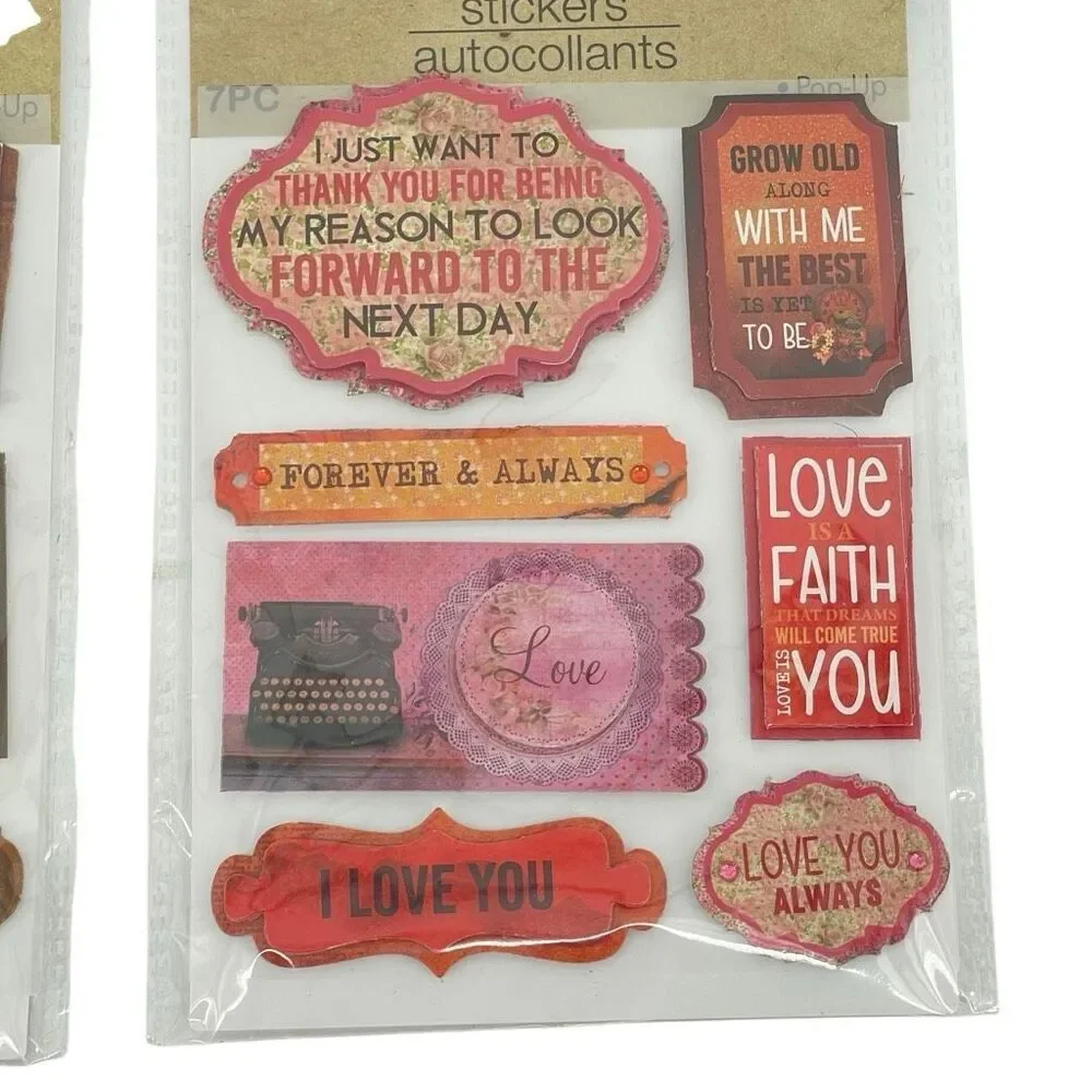 Crafters Square Pop Up Sticker Set Motivational Love Scrapbook Journaling 2Pk